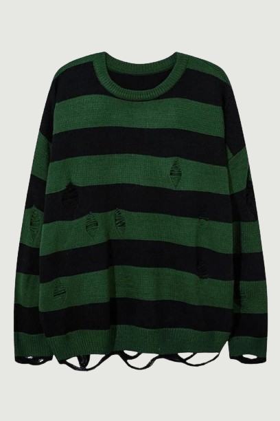 Striped Sweater Ripped Hole Streetwear Vintage Destroyed Knitted Pullovers Men Women Oversize Loose Knitwear