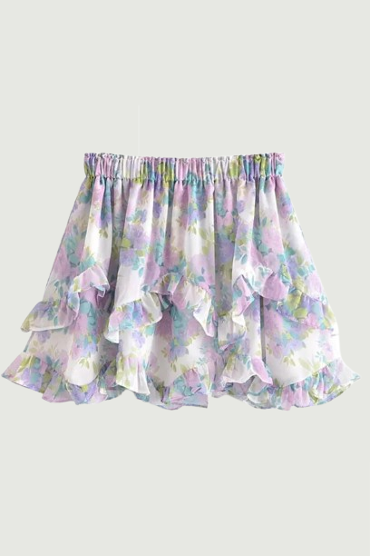 Sweet Floral Print Ruffle Skirt Women Elastic Mini Holiday Summer Boho Beach Casual