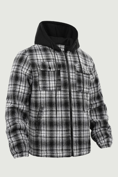 Thick Plaid Shirt Jacket Men's Autumn/Winter Casual Versatile Loose Zipper Hooded Jacket