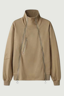 Zipper Spliced Stand Collar Cardigan Sweater For Men's Chic Jacket High Street Design Niche Personalized Tide Coat