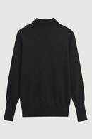 Spring Women Button Black Knitted Sweater Long Sleeves Mock Neck Female Chic Lady Tops