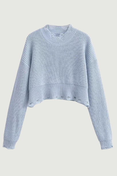 Autumn Women Vintage Lazy Hole Crop Knit Sweater Oversize Pullover Chic Top