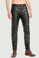 Men Skinny Faux Leather Pants Gold Velvet Lined Elastic Soft Stage Performance Party Singer