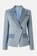 Denim Geometrical Pattern Women Vintage Jeans Slim Blazers Lady Jackets