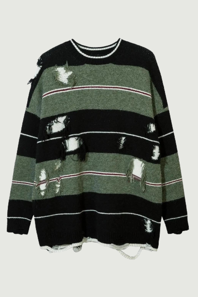 Autumn Streetwear Hollow Out Stripe Hole Knit Sweater Pullover Streetwear Oversize Loose Knit Sweater Top