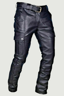 Men Motorcycle Faux Leather Cargo Pants Multi Pockets Biker Rider Trouser