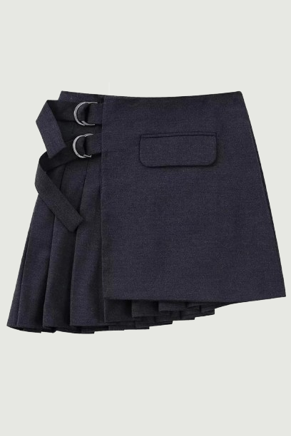 Women Dark Pleat Mini Skirt Vintage High Waist Female Asymmetric Winter Skirts