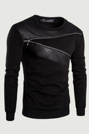 Men Leather T-Shirts Long Sleeve O Neck Gothic Punk Style Black Tees Shirts With Zippers For Hipster