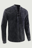 Vintage T-shirt Men Medieval Tee Shirt Pullover With Lace Up