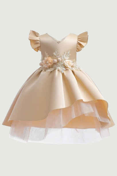 Elegant Children's Red Flower Dress Girls Dresses For Party And Wedding Tulle Bridesmaid Costume