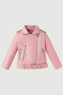 Girls Leather Motorcycle Jacket Children's Faux Leather Jacket Spring Autumn Zipper Belt Tops