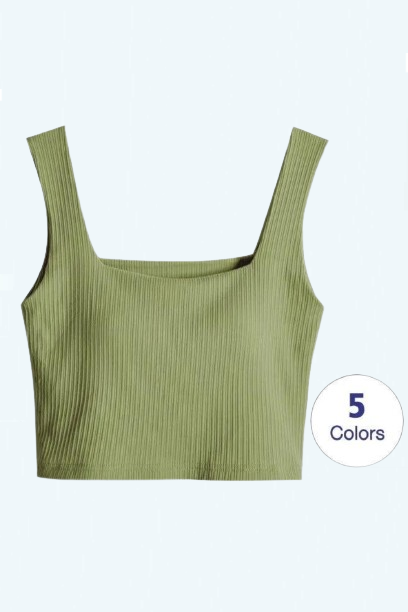 Ribbed Bra Tank Top For Women Stretchable Crop Camisole Tube Singlet Sando Vest Square Neck Sleeveless Sexy Casual