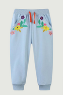 Girls Sweatpants Floral Embroidery Autumn Spring Drawstring Baby Trousers Toddler Full Length Pants Kids