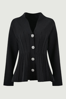 Single Breasted V-neck Women Knitting Heavy Pleated Hem Knitting Stretchy Cardigans Sweaters