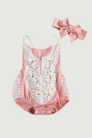 Summer Infant Baby Girls Two-Piece Set Sleeveless Bodysuit Embroidery Strap Jumpsuits Patchwork Cute Clothes