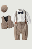 Children Party Costume Infants British Vest Bodysuit Climbing Gentleman Hat Boy 1 Year-Old Clothing Newborn Gentleman Suits