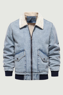 Autumn Winter Fur Collar Jacket for Men Warm Thicken Fleece Men Jeans Jacket and Coat Casual Denim Jacket Men