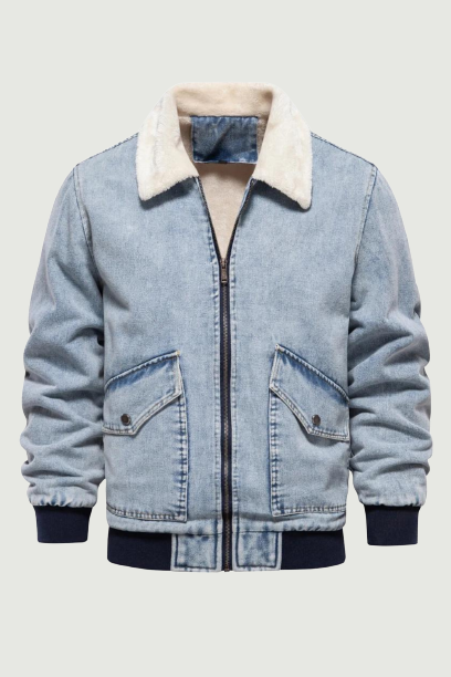 Autumn Winter Fur Collar Jacket for Men Warm Thicken Fleece Men Jeans Jacket and Coat Casual Denim Jacket Men