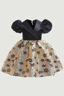 Elegant Children's Dress Girls Polo Neck Bubble Sleeve Birthday Party Princess Dress Halloween Girls Clothing