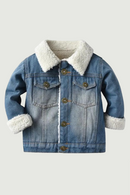 Winter Toddler Baby Boys Girls Denim Warm Jacket Kids Fleece Thicken Lapel Coat Tops Children Flannel Outerwear