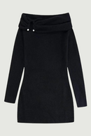 Sexy Off Shoulder Black Knit  Mini Dress Women Long Sleeve Slim Sweater Dresses Spring