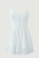 Elegant Women Lace Chiffon Sling White Dress Sleeveless V Neck Summer Ladies Party Mini Dresses