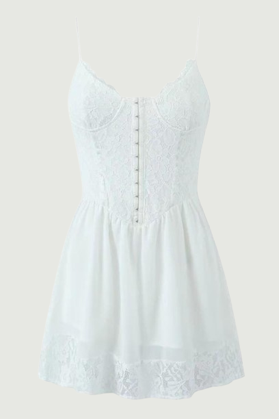 Elegant Women Lace Chiffon Sling White Dress Sleeveless V Neck Summer Ladies Party Mini Dresses