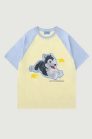 Summer Funny Animal Block Short Sleeve T Shirt Men Loose Couple Academy Style Tees