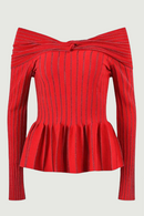 Spring Collection Slash Neck Striped Ruched Knitting Women Sweater