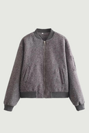 Women Grey Bomber Jacket Long Sleeve Zipper Female Autumn Winter Loose Casual Coats