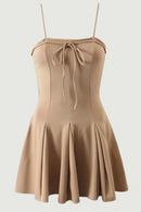Women Bow Lace Up Sling Sexy Dress Vintage Solid Ladies Short Summer Dress Romantic Female