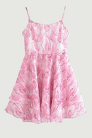 Sweet Women Pink Floral Sexy Sling Mini Dress Sleeveless Female Mini Summer Dresses Holiday Robe