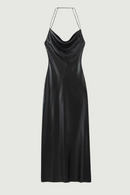Women Backless Foil Slip Dress Vintage Black Female Long Party