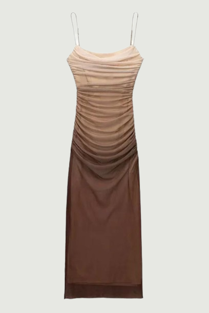 Women Vintage Ruched Mesh Sling Dress Party