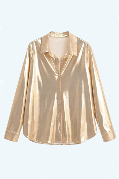 Spring Women Shinning Metallic Casual Blouse Office Ladies Business Shirt Chic Chemise