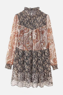 Autumn Women Patchwork Short Dress Vintage Long Sleeve Round Neck Female Casual Dresses