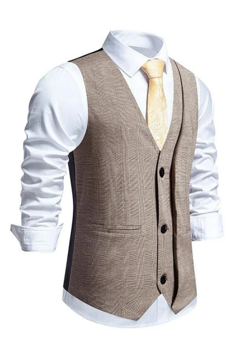 Vintage Suits Vest Waist Coat Men Formal Plaid V-neck Business Mens Vest Jacket