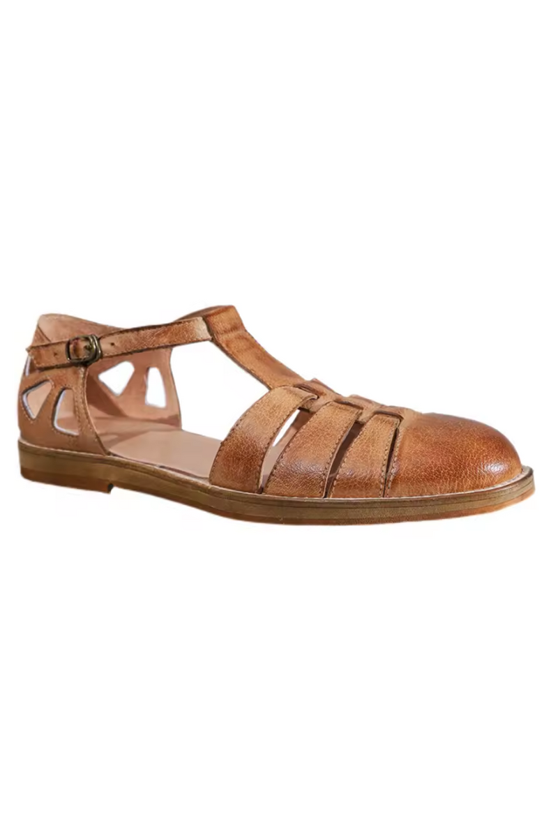 Summer Close Toe Genuine Leather Sandals Hollow Out Breathable Buckle Gladiator Shoes Retro Casual Sandals