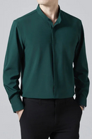 Men Stand Collar Four Seasons Trend Five Inch Sleeve Shirt Shirt Casual Shirt