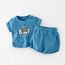 Baby Clothes Set Summer Blue Bear Cartoon Boy Casual Newborn For 1-4 Years Outfits Tops+Pants Toddler Girl Costume Romper