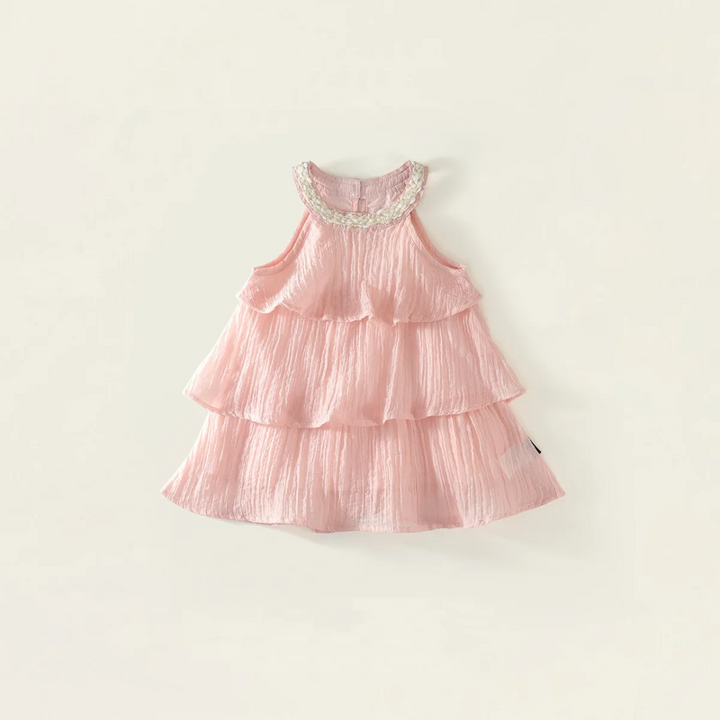 Girls Summer Pink Ruffled Camisole Dress for Baby Girls Princess Dress