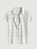 Cotton Shirts for Men Floral Openwork Sheer Short Sleeves Shirt Summer See-Through Streetwear Thin Trendy Tops