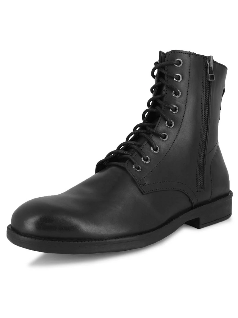 BLACK LEATHER ZIP BOOTS