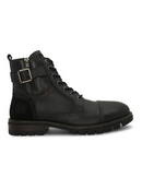 MEN BROWN CAP TOE SIDE ZIPPER BUCKLED BOOTS