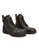 MEN BROWN CAP TOE SIDE ZIPPER BUCKLED BOOTS