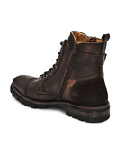 MEN BROWN CAP TOE SIDE ZIPPER BUCKLED BOOTS