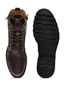 MEN BROWN CAP TOE SIDE ZIPPER BUCKLED BOOTS