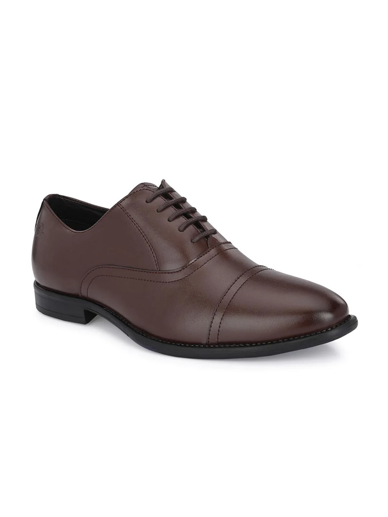 Handcrafted glossy brown formal with double stitched welts for men