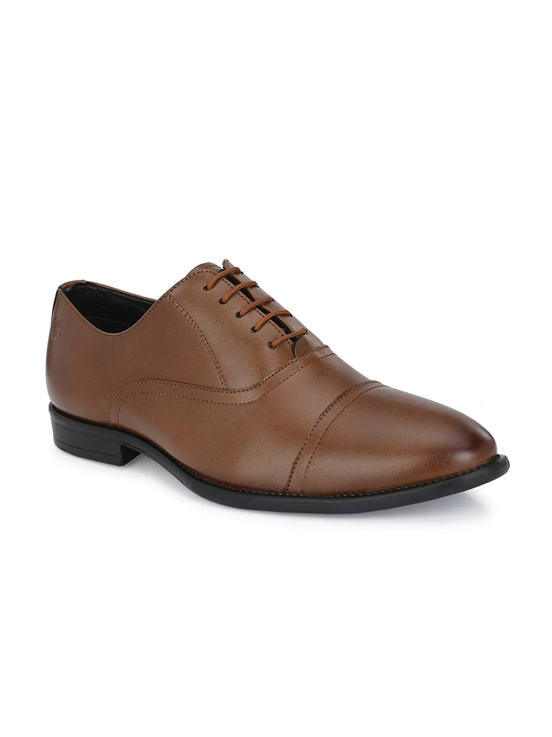 Handcrafted glossy brown formal with double stitched welts for men