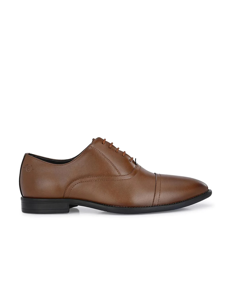 Handcrafted glossy brown formal with double stitched welts for men